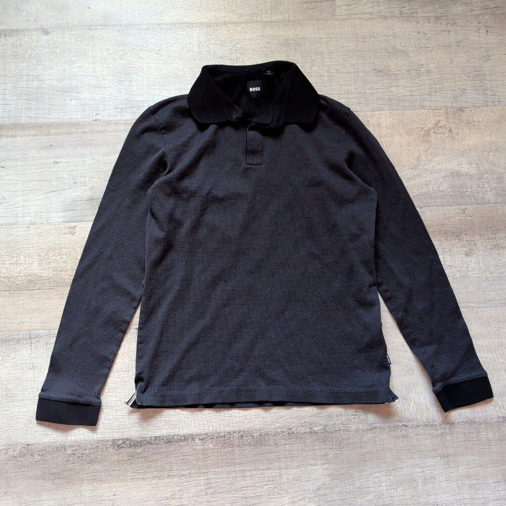 HUGO BOSS Men’s Long Sleeve POLO SHIRT Size Small S Black